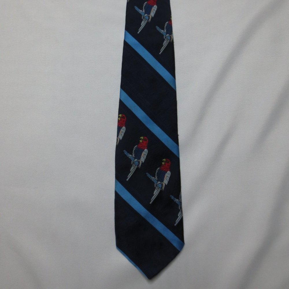 VINTAGE mens TIE polyester WIDE parrot READ’s blue 70's 60's red